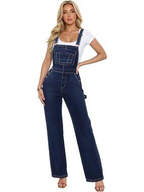 Women's Dark Wash Super Comfy Stretch Overall-Inspired Design Denim Jumpsuits